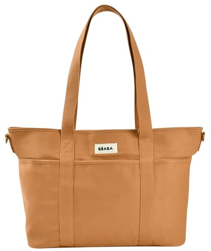 Béaba, Sac à Langer Madrid Modulable 22L – Tote Bag Grande Capacité, Sac à Langer Bébé Maman Papa avec 11 Poches, Poche Isotherme, Attache Poussette, Tapis à Langer Matelassé, Ocre