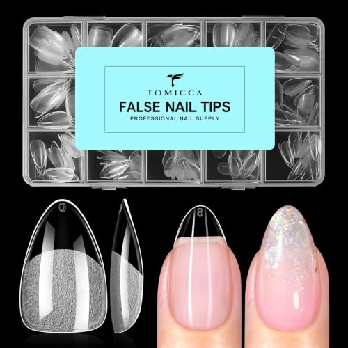 TOMICCA 240 Pièces Amande Court Capsule Americaine Ongle | 12 Tailles Faux Ongles, Acrylique Transparents Capsules Ongles, pour Les Extensions Bricolage Et Diy Nail Art