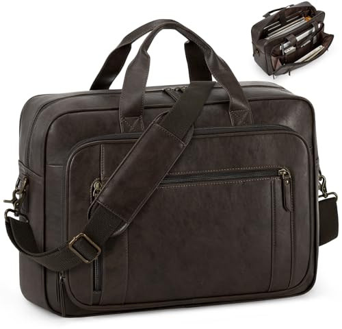RAINSMORE Aktentasche Herren Vintage, Leder Arbeitstasche, 16 Zoll Laptoptasche Wasserdicht, Business Umhängetasche mit Laptopfach für Büro & Reise-Kaffeebraun