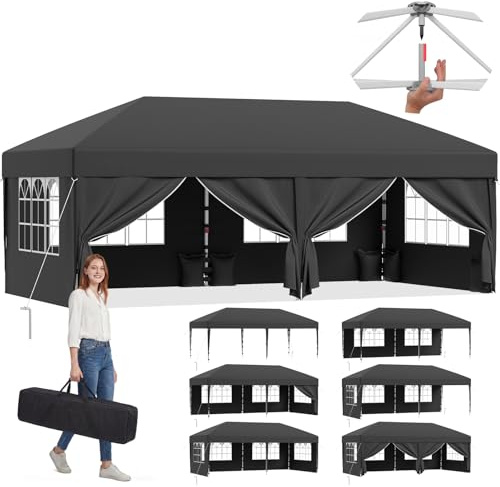 JUMMICO 3x6m Schnellaufbau-Faltpavillon｜5-Minuten Aufbau｜Höhenverstellbar & 10cm höher｜Windstabil & wasserfest｜Für Garten, Camping & Feste