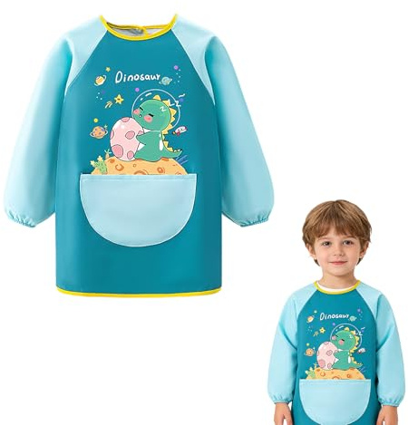 Mecmbj Delantal Pintura Niños, Bata Pintura Niños 6-12 Años, Ajustable Impermeable Delantal Infantil de Manga Larga con Bolsillo, para Manualidades, Comer, Cocinar y Dibujar(C)