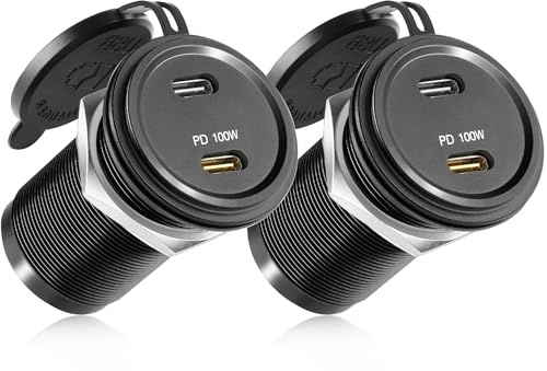 acegoo Prise USB 12V 100W PD3.0 et 20W PD, Camping-Car Voiture Aluminium Ordinateurs Portables USB-C Chargeur, Etanche Charge Rapide pour Bateau Marine Camion Caravane, 2 pièces