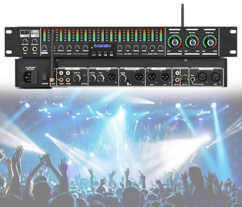Digitaler Equalizer-Vorverstärker, 5-K-Mikrofonschnittstelle mit Ein-Klick-Anti-Heulen, unabhängige Mikrofon-/Musik-/Reverb-Anpassung für Konferenzen und Veranstaltungen