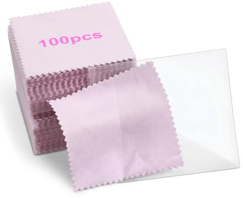 100 Pcs Jewelry Cleaning Cloth, Individually Wrapped Silver Polishing Cloth, 3.15 x 3.15 Pink Jewelry Cleaner Clothes, Silver Polish Clothes for Silverware, Coin, Ring, Watch, Necklace and More