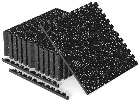 THAILE 15MM Thick 60x60CM 12 Tiles Rubber Mat for Home Gym Flooring | 48 Sq Ft 100% Rubber Top Interlocking,Heavy Duty Shockproof Puzzle Mats,EVA Base,Noise Reducing,Easy to Clean