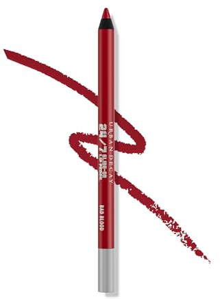URBAN DECAY 24/7 Glide-On Waterproof Lip Pencil (Bad Blood - Deep Red), Smudge-Proof, Longwearing Lip Liner, Smooth & Creamy Colors, Moisturizing Formula with Vitamin E - 0.04 oz