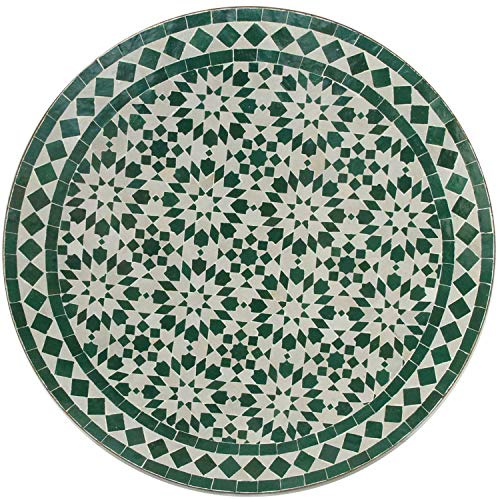 Mesa de jardín mediterránea | Mosaico marroquí Ankabut blanco | Diámetro 70 cm con marco de hierro | Hecho a mano | Mesa de terraza decorativa o de cóctel de jardín | MT2143