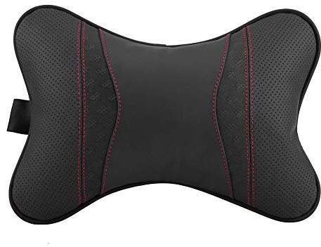 Keenso Auto Kopfstütze Nackenkissen Autozubehör Leder Autokissen Sitz Kopfstütze Nackenkissen Auflage Unterstützung(Schwarz)