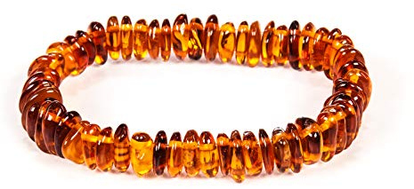 AMBERAGE Natural Baltic Amber Bracelet for Adults (Women/Men) - Hand Made from Polished/Certified Baltic Amber Beads(2Colors) (COGNAC)