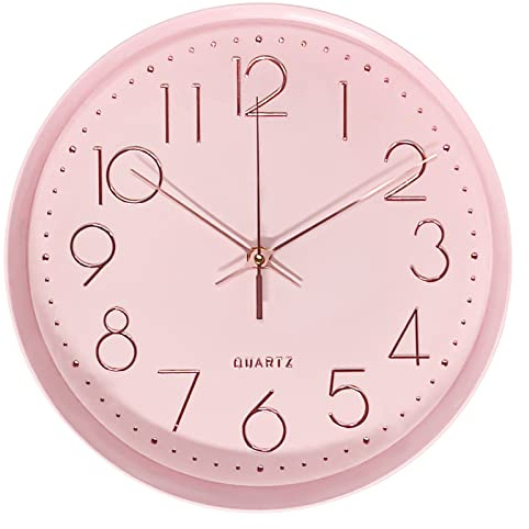 Maxspace Pink Wall Clock Silent Non-Ticking, 12in Analog Wall Clock in Battery Operated，Cute Decorative Clock for School Office Classroom Bedroom Kitchen Living Room Nursery Decor