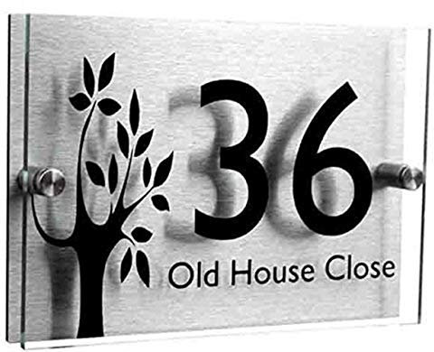 ZXF Hausnummern Hausnummer 200 x 140 mm Designer Acryl Hausnummernschild (kleiner Baum) Türschild Namensschild Türschild Z1111