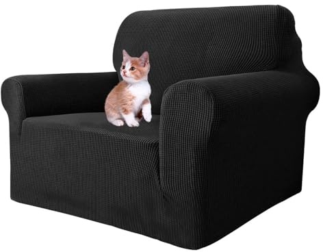 MAXIJIN Housses de Chaise Extensibles pour Salon, Housse de Chaise Universelle 1 pièce avec Bras Jacquard Protecteur de Chaise Chiens canapé canapé Housse de Fauteuil (1 Place, Noir)