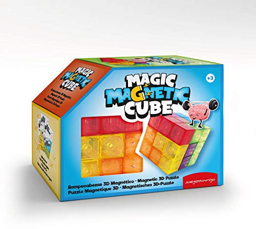 Magic Magnetic Cube, EIN Spiel um Konzentration und geistige Schärfe, Spaß für Liebhaber von Herausforderungen. Enthält 7 transparente magnetische 3D-Teile und Karten mit 108 Herausforderungen
