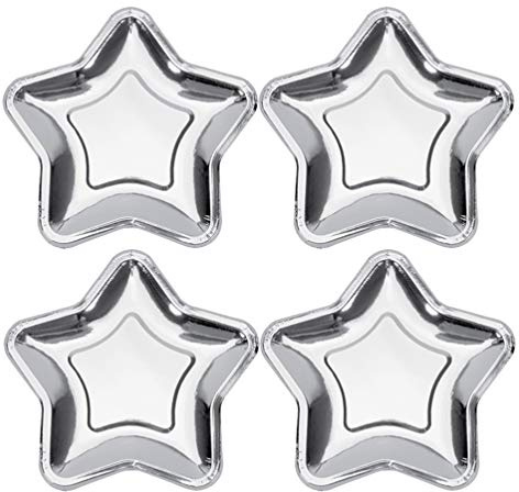 EXCEART 10 x Weihnachtspappteller mit Sternmotiv, Partyteller aus Folie, Pentagramm, Einweg-Papiertablett für Vorspeisen, Dessert, Geburtstagsparty-Zubehör (Silber)
