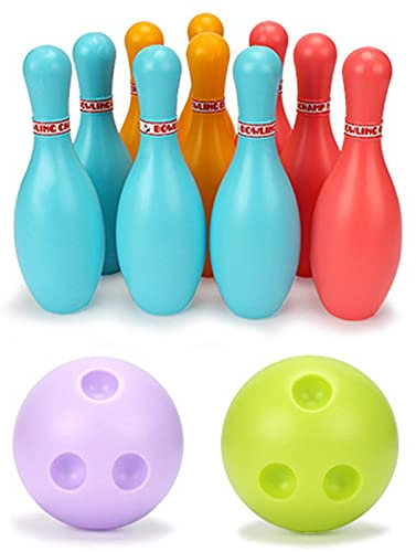 Yolluu Bowling-Set Kinder, drinnen und draußen, 3, 4, 5, 6 Jahre, Jungen, Mädchen, 10 Bowlingnadeln und 2 Bälle