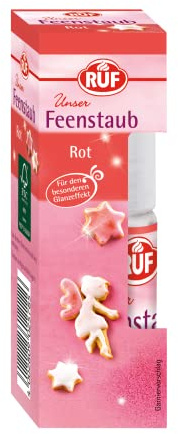 RUF Feenstaub Rot, roter Deko Glitzer essbar, glitzer Pumpspray für einen funkelnden Rot-Schimmer auf Plätzchen, Süßspeisen und Torten, 10g Flasche