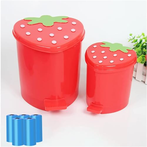 BxuxJar Bote de basura de fresa, bonito cubo de basura rojo para dormitorio, decoración de baño de fresa, cubo de basura de plástico con tapa
