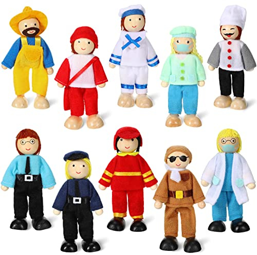 Skylety 10 Pcs Wooden Dollhouse Set of Mini People Figures Dollhouse Dolls Wooden Doll Play Figures Accessories(Fresh Style)