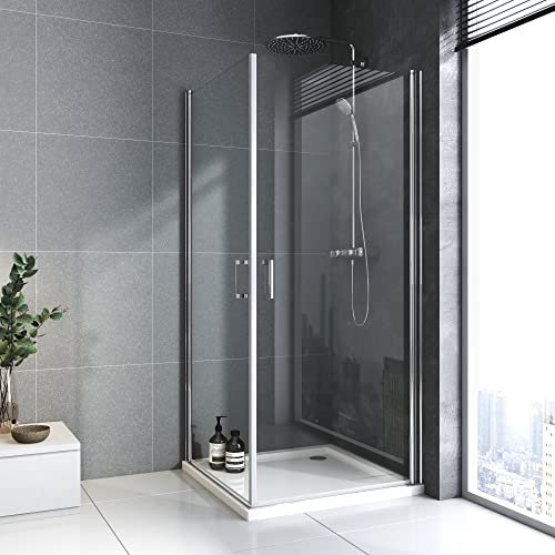 Duschkabine Eckdusche 80x90x195cm, Duschabtrennung Eckeinstieg Duschtür Doppel Pendeltüren Duschwand Schwingtür 6mm EGS Glas NANO Beschichtung