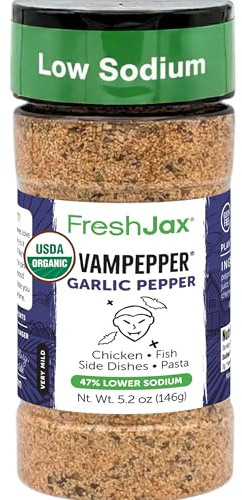 FreshJax Vampepper Organic Garlic Pepper Blend – 5.2 oz | Burger Seasoning, Fish, Pork Chop, Mashed Potatoes | All-Purpose Steak Seasoning, Chicken, Pasta & Veggies | Made in USA - Low Sodium