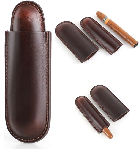 CataPurus Reise-Zigarrenetui aus genarbtem Leder, Vintage-Design, vollständig handgefertigt, echtes Leder, tragbare Zigarren-Humidor-Hülle, Geschenkwahl für Zigarrenliebhaber, Vintage-Kaffee für 1
