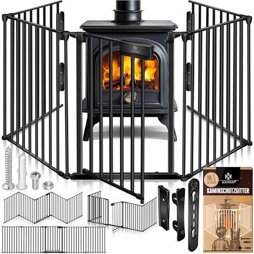 KESSER® Rejilla Protectora para Chimenea con Puerta de Metal, Rejilla de protección para el Horno, Parque Parque de Seguridad, Rejilla de Seguridad para niños, 420cm
