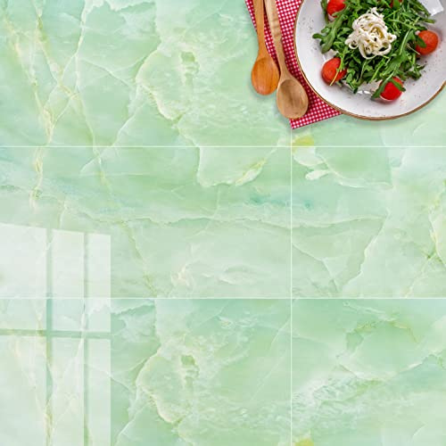 XIUWOUG Klebefliesen Boden Fliesenaufkleber Küche Dekorative Fliesenfolie Marmoroptik Selbstklebende Wasserdicht für Bad Schlafzimmer Wohnzimmer,Grün,30x60cm x4pcs