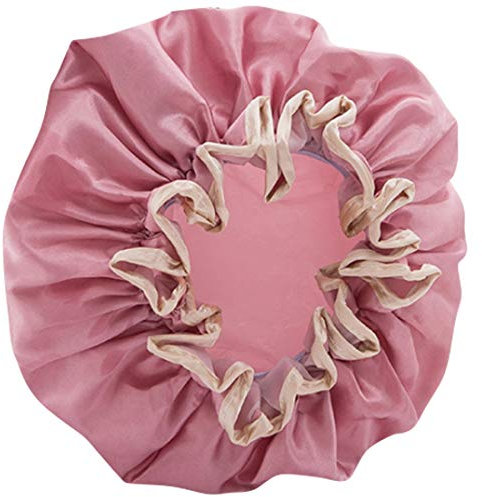 Josenidny Doppio Strato Doccia Cappuccio Impermeabile Delle Signore Lungo Capelli Capelli Capelli Copertura Capelli Olio Vapore Capelli Secchi Capelli Cappellino Rosa