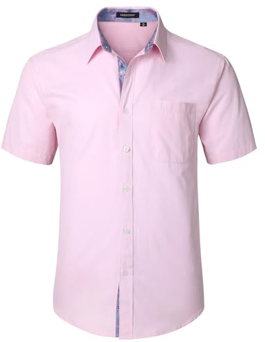 HISDERN Chemise à Manches Courtes pour Hommes Chemise de Couleur Unie décontractée d'été Chemise à Coupe régulière avec Poche