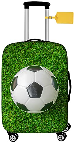 FANSU Elastisch Kofferhülle Kofferschutzhülle, Fußball Druck für 18 bis 32 Zoll Reisekoffer Schutzhülle mit Reißverschluss, Elasthan, Waschbar Gepäckabdeckung (XL(29-32in),Grün)