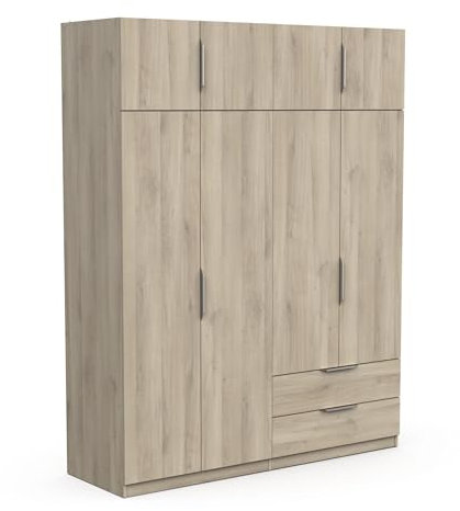 Demeyere Armoire Dressing avec Penderie Moderne 8 Portes 5 Etagères 2 Tiroirs – Coloris Chêne Kronberg - 157,3 x 51,1 x 203 cm