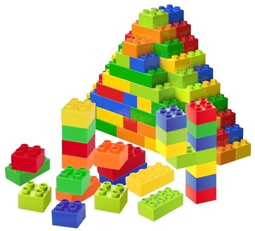 Stora byggklossar, 108 stycken tegelstenar i 6 färger och 2 storlekar, kompatibla med Duplo och alla större märken, perfekt leksak för barn från 3 år