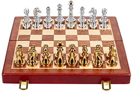 RUTAVM Schach Metallschach Student Erwachsener Brett Spiel Schachhaut Hölzern Holzfaltbrett Metallschach Faltbares Brett Tischspiel (Size : A)