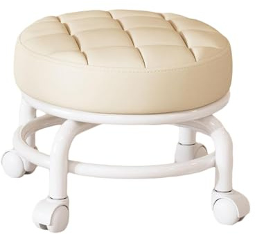 MagiDeal Tabouret de siège à roulettes Bas Rotatif à 360 ° Tabouret de ménage Paresseux Rond Enfants Robuste léger Tabouret Bas à poulie Robuste pour Salons, Plastique, Cuir, éponge，Beige