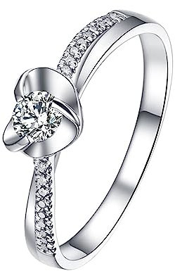Engagement Ring For Women, Hochzeitsringe Silber Herz Labor Geschaffener Diamant 0.09ct Runde Form Weiß Eheringe Größe 47 (15.0) 950 Platin