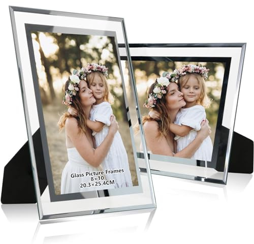 DMSELL 2 Pack 10x8 Glass Photo Frames for Wall and Tabletop Display | Glass Material, High Definition Display, Portrait or Landscape Display, Wall or Tabletop Mount, for Wedding and Family Photos