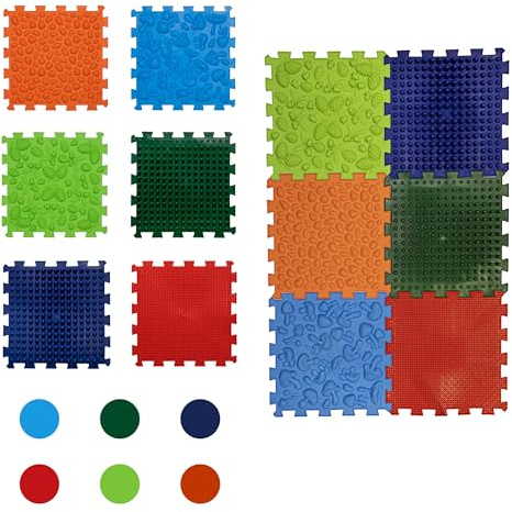 6 pcs Textured Floor Mats Sensory Puzzle Rug Carpet - Sensory Floor Tiles Mat - Orthopedic Floor Mat Massage - Sensory Mats for Autistic People (Medium)