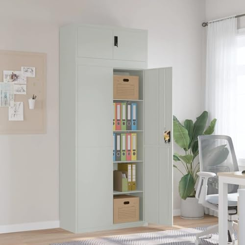 Festnight Aktenschrank Abschließbar Metall Büroschrank Metallschrank Stahlschrank Bücherschrank Ablagen Mehrzweckschrank Schrank Büro Hellgrau 90x40x220 cm