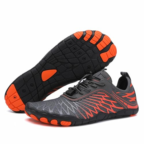 Calzado de caminata descalzo para mujer y hombre, para caminar, correr, gimnasio, entrenadores de ajuste ancho, antideslizantes, ligeros, para exteriores, natación, surf, zapatos de agua, Orange, 42