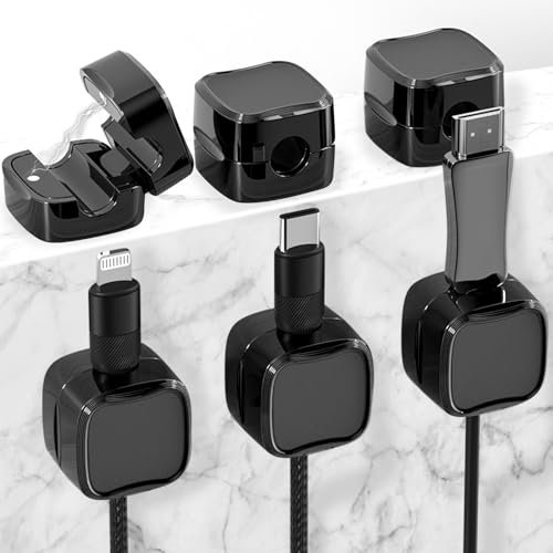6 Pack Range Cable Bureau, Organisateur de Cable, Auto-adhésif Support de Câbles pour Bureau, Table de Nuit, HDMI, USB, Audio, Noir, Câbles de Chargement