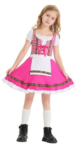 Owlfder Girls German Dirndl Dress Oktoberfest Bavarian Costume Kids Halloween Maid Dress for Girls Beer Festival Outfit