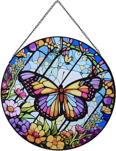 Yeyert Sonnenfänger zum Aufhängen, Motiv: Schmetterling, Buntglas, Wanddekoration, Geburtstagsgeschenk