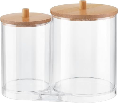ShanGaiLi Acryl Wattepad-Halter/Wattestäbchen-Spender, Apothekerglas mit Deckel/zur Aufbewahrung von Wattebausch-Kosmetikpads Floss (A)
