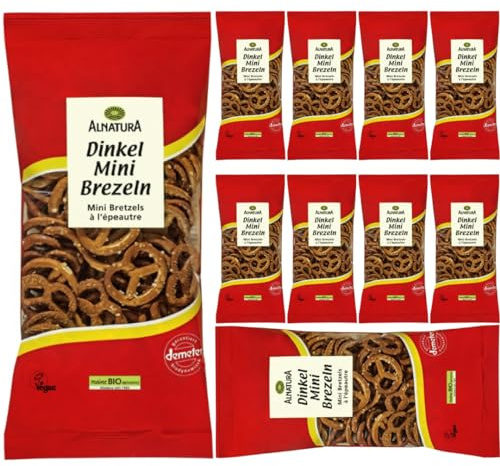 Alnatura Dinkel Mini Brezeln Cracker Keks 75 Gramm x 10 STÜCK Tüte mit pufai