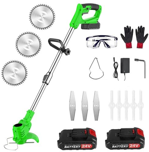 Potente cortacésped con 2 baterías y 3 Tipos de Cuchillas Cortacésped eléctrico inalámbrico para cortacésped con batería de 24 Voltios