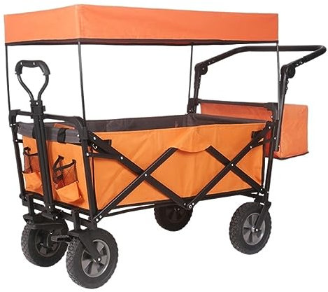 CCYENG Trolley Cart Klappbarer Gartenwagen Wagen Mit Dach Räder Bremse Transport Metall Stahl Trolley Für Garten Camping Campingwagen Gartenwagen