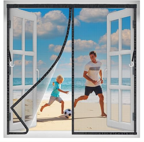 Magnetic Screen Window 130x90 cm, Insect Protection Insect Net Curtain Fly Screens Shuts Automatically Hands Free for Balcony Sliding Living Room Children's Room Black New-Version
