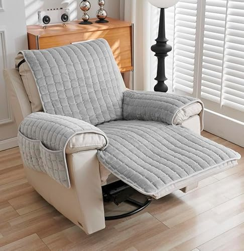 HLTQL Sesselschoner Mit Armlehne Sessel üBerzug rutschfest Mit Aufbewahrungstasche SesselüBerwüRfe Armlehnenschoner BezüG FüR Zuhause Mit Kindern Und Haustieren,Gray-3Sitz(167x190cm