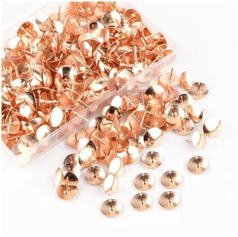 Rockreyoa 400 Stück Reißzwecken 10mm Reißnägel Rundkopfnägel Polsternägel Dekornagel Ziernägel Heftzwecken zum Aufhängen Thumbtacks für DIY Büro mit Kunststoff Aufbewahrungsbox Roségold