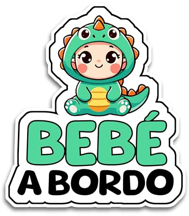 Pegatina Bebé a Bordo Coche, Dinosaurio, 16 x 14 cm, Resistente a UV e Impermeable, Sticker Para Coche
